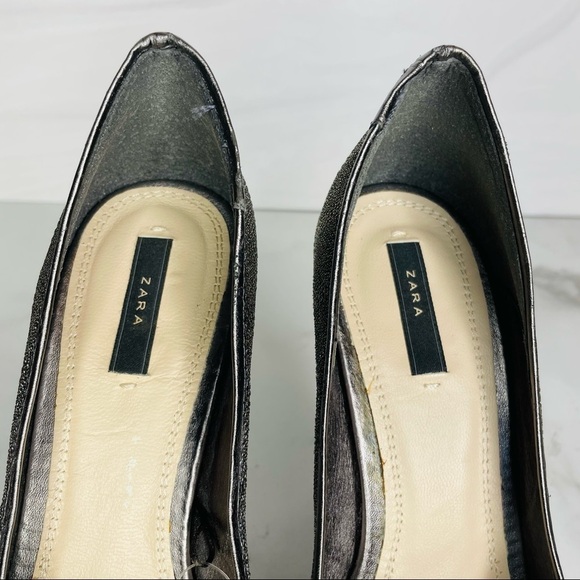 Zara Silver Sparkly Bow High Heels- Size 37- 4.5 Inch Heels - Picture 8 of 9